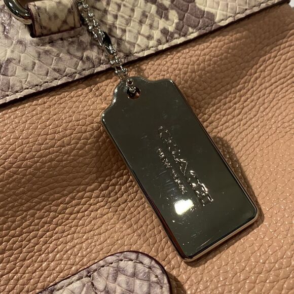 COACH pebbled leather tote embossed snake print accent zip top adjustable strap - Picture 3 of 16